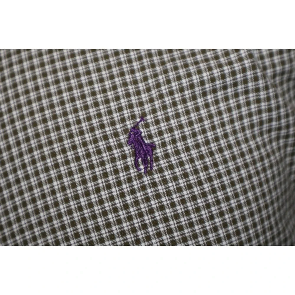 Polo Ralph Lauren Shirt Mens Large Brown Gingham Classic Fit Long Sleeve